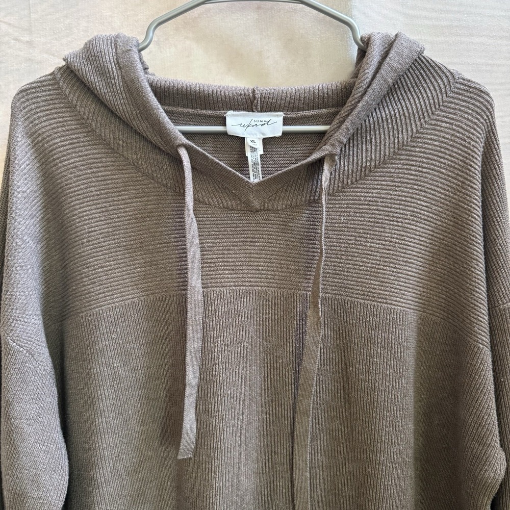 Soma Weekend Sweater Women BROWN Ribbed Hoodie Stretch Comfy Casual Pullover XL - Picture 2 of 13